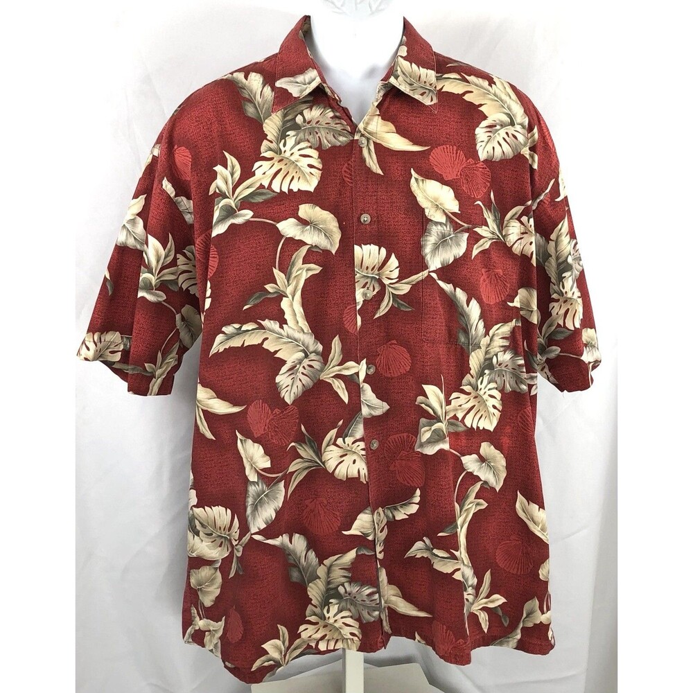 Vtg Campia Hawaiian shirt XL red tropical pocket collar luau beach surf retro